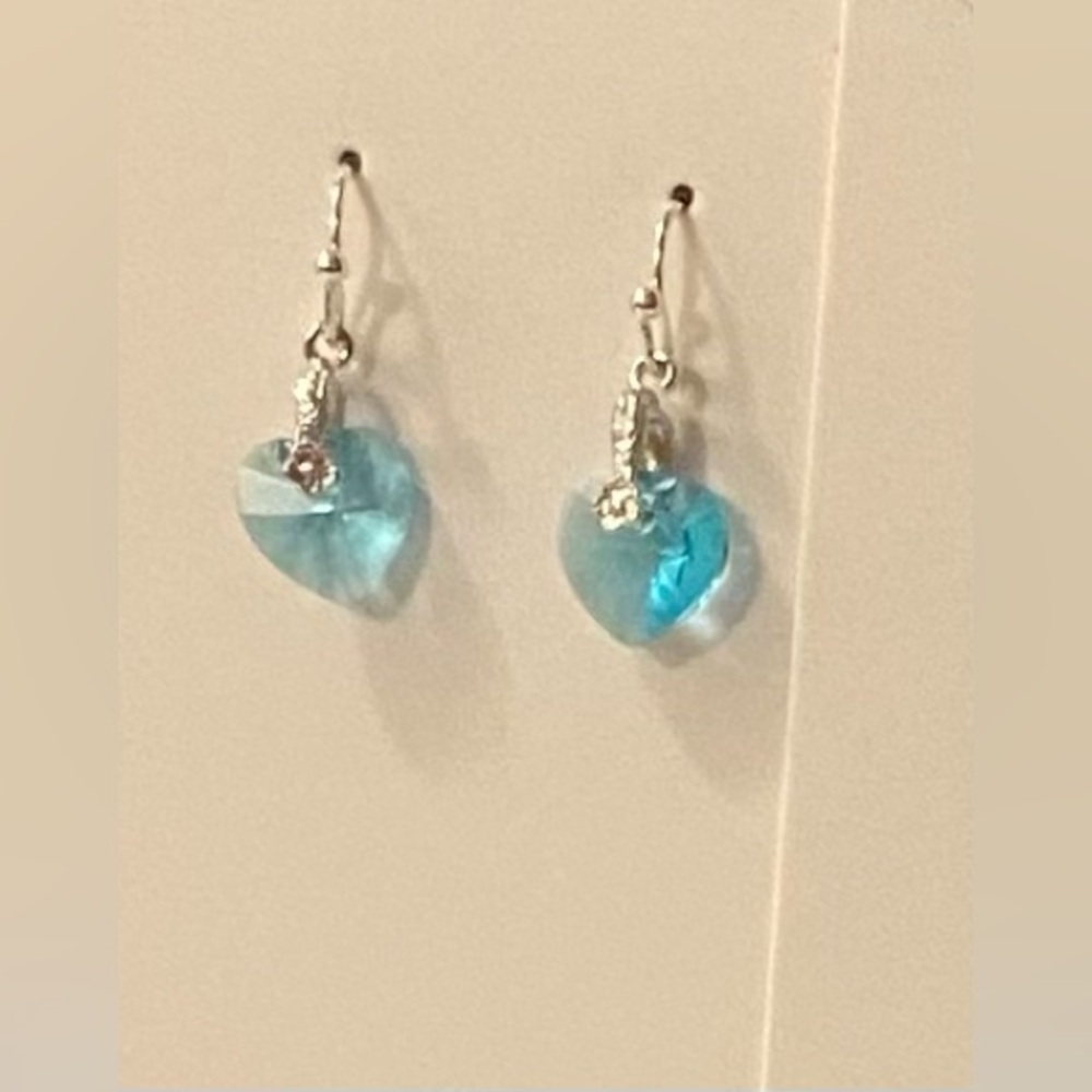 Swarovski Lt. Turquoise crystal heart earrings